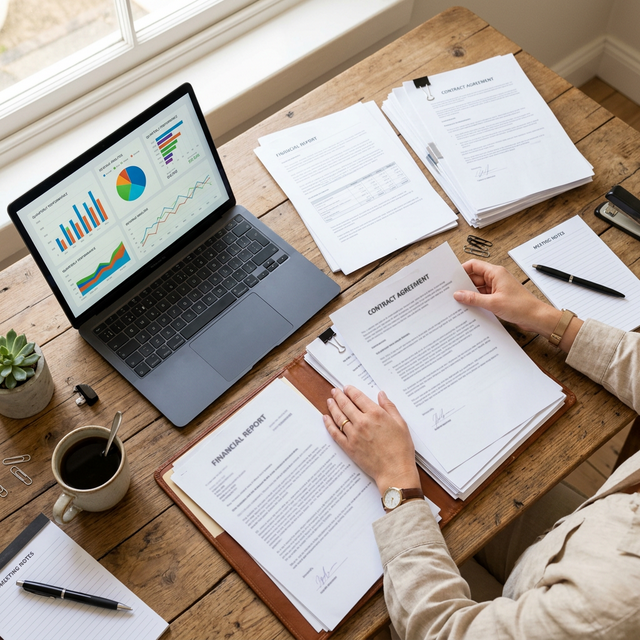 Documentos necessários para empréstimo com garantia de imóvel sendo organizados