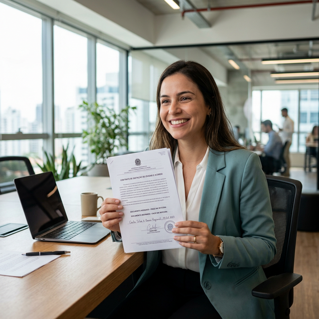 Pessoa aliviada após quitar dívidas usando empréstimo com garantia de imóvel
